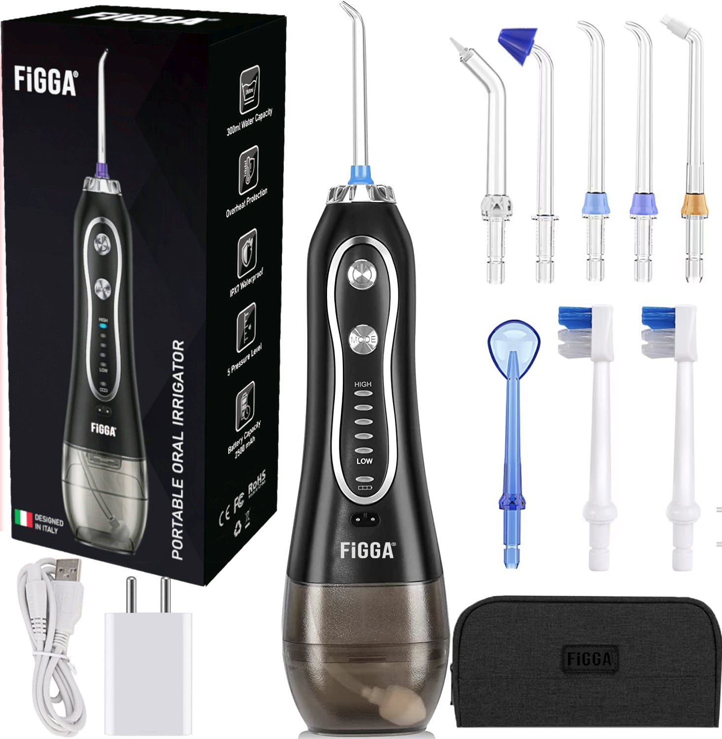 Irigator bucal FiGGA® ORAL-F101 – Dus bucal profesional, Negru