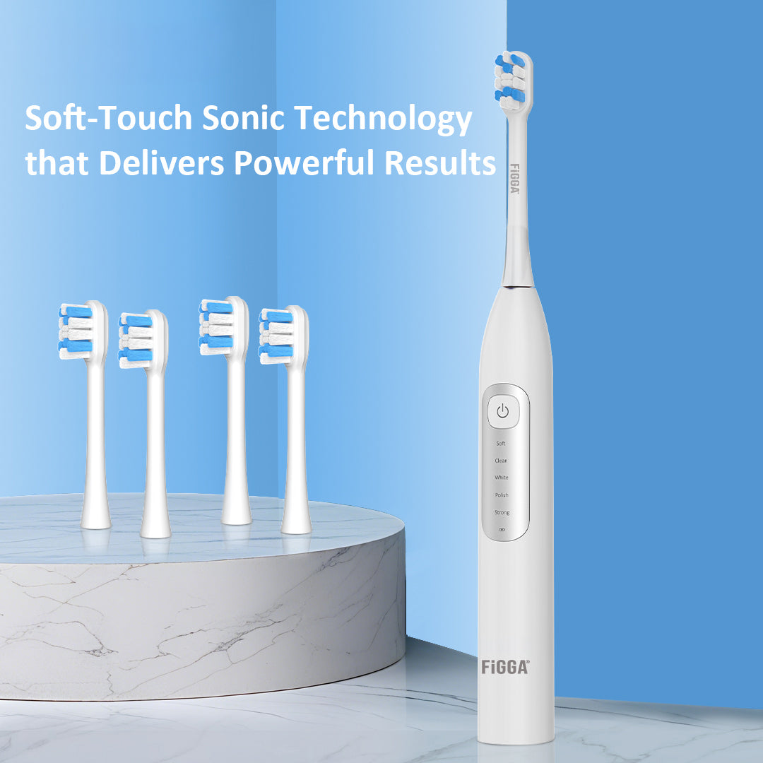 Periuță de dinți electrică sonică FiGGA® SONIC-S100 – 5 moduri, 4 capete, Alb