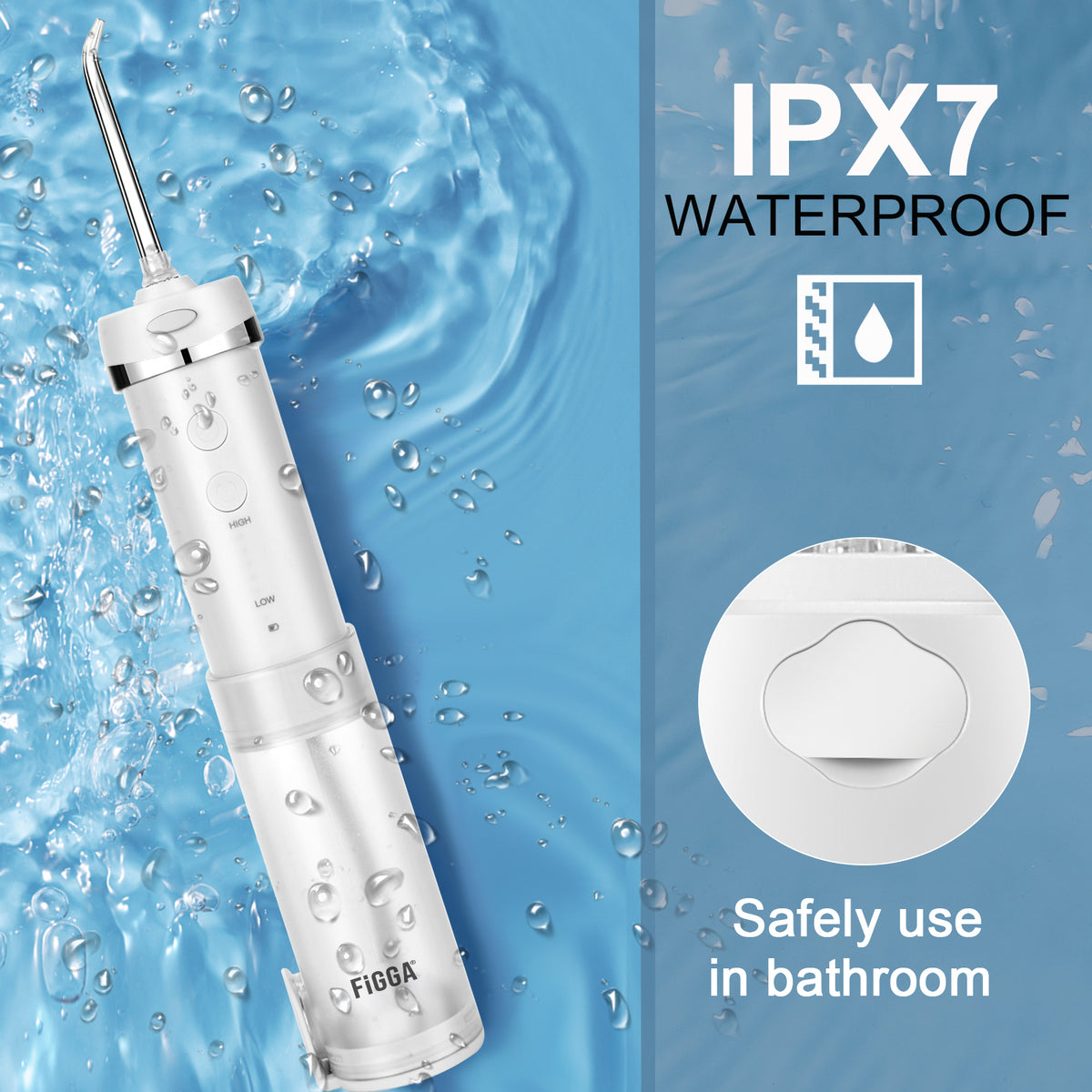 Irigator bucal FiGGA ORAL-FGO cu protectie la apa IPX7, se poate folosi in baie si sub dus