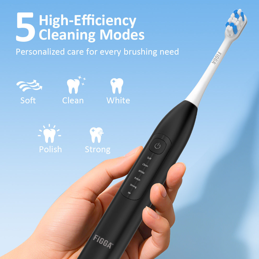 Periuță de dinți electrică sonică FiGGA® SONIC-S100 – 5 moduri, 4 capete, Negru