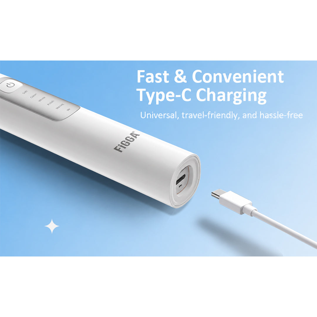Periuță de dinți electrică sonică FiGGA® SONIC-S100 – 5 moduri, 4 capete, Alb