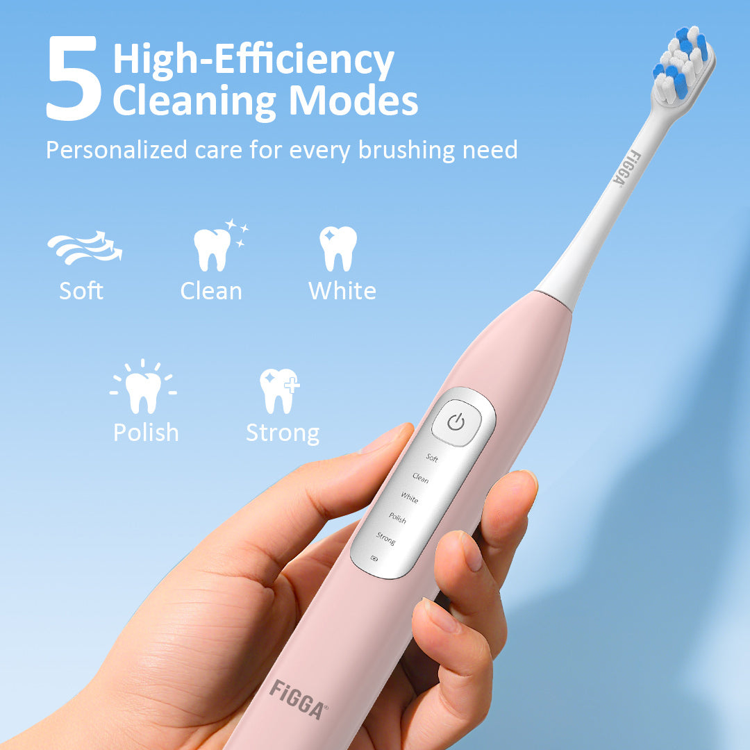 Periuță de dinți electrică sonică FiGGA® SONIC-S100 – 5 moduri, 4 capete, Roz