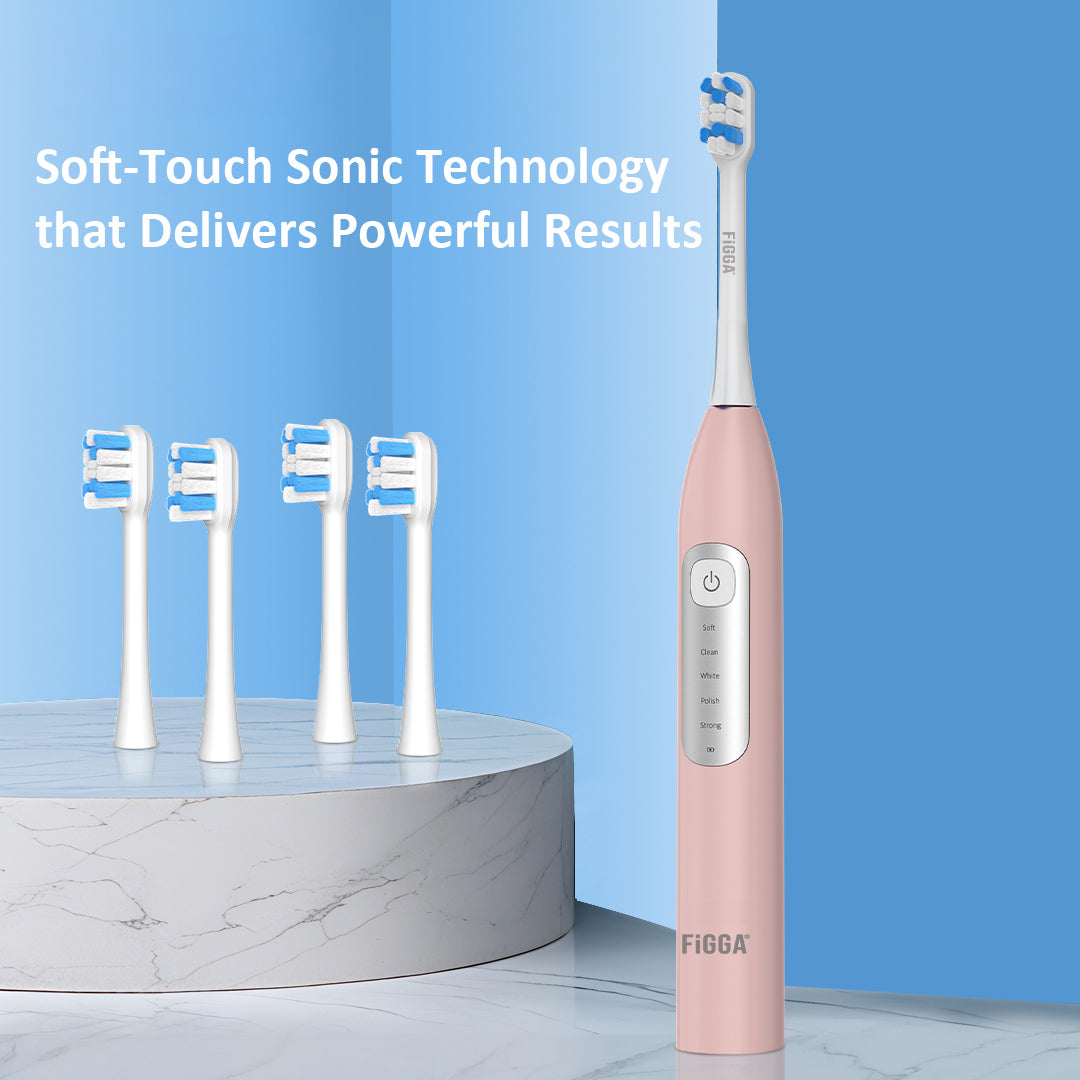 Periuță de dinți electrică sonică FiGGA® SONIC-S100 – 5 moduri, 4 capete, Roz