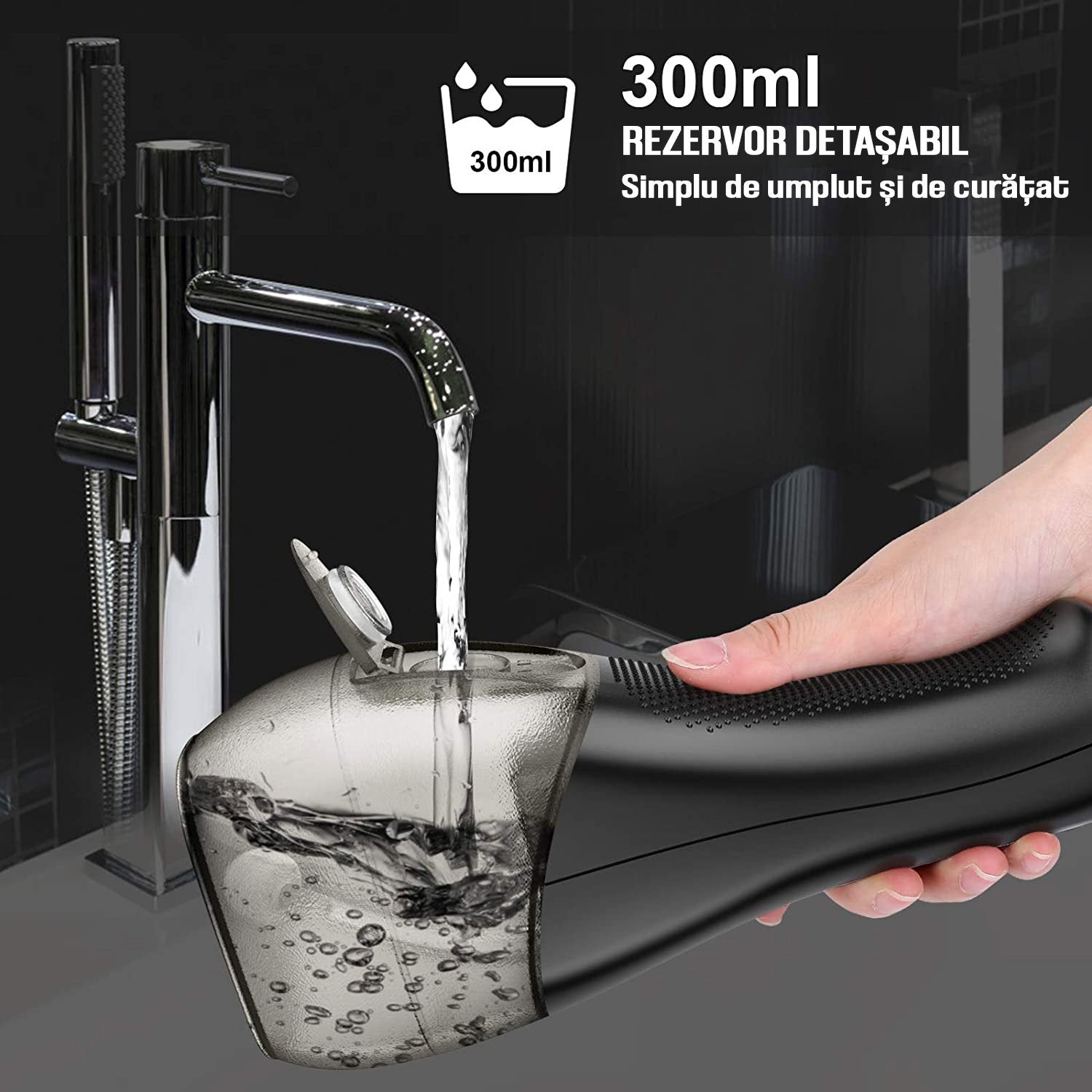Duș bucal FiGGA® Oral-F101 – Irigator portabil profesional, 8 capete, 2500 mAh, 5 viteze, rezervor 300 ml, IPX7, Negru