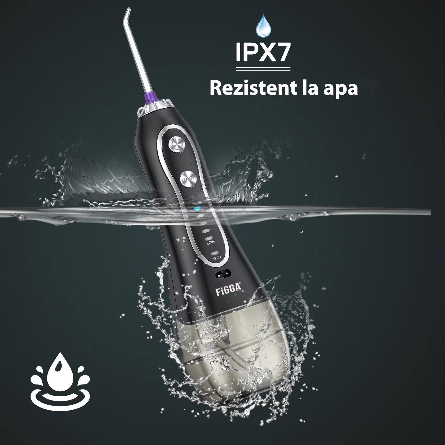 Duș bucal FiGGA® Oral-F101 – Irigator portabil profesional, 8 capete, 2500 mAh, 5 viteze, rezervor 300 ml, IPX7, Negru