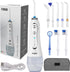 Duș bucal FiGGA® Oral-F101 – Irigator portabil profesional, 8 capete, 2500 mAh, 5 viteze, rezervor 300 ml, IPX7, Alb