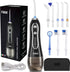 Duș bucal FiGGA® Oral-F101 – Irigator portabil profesional, 8 capete, 2500 mAh, 5 viteze, rezervor 300 ml, IPX7, Negru