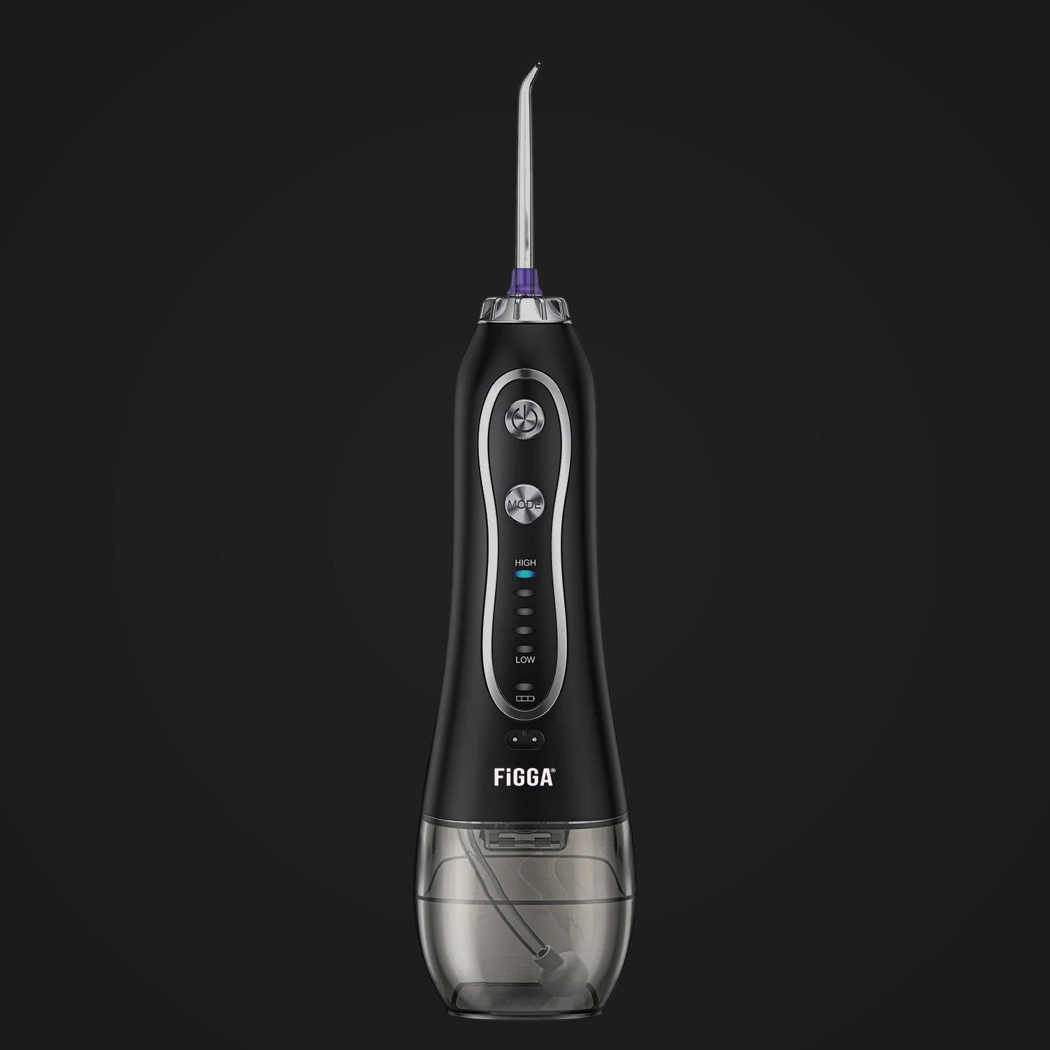 Duș bucal FiGGA® Oral-F101 – Irigator portabil profesional, 8 capete, 2500 mAh, 5 viteze, rezervor 300 ml, IPX7, Negru