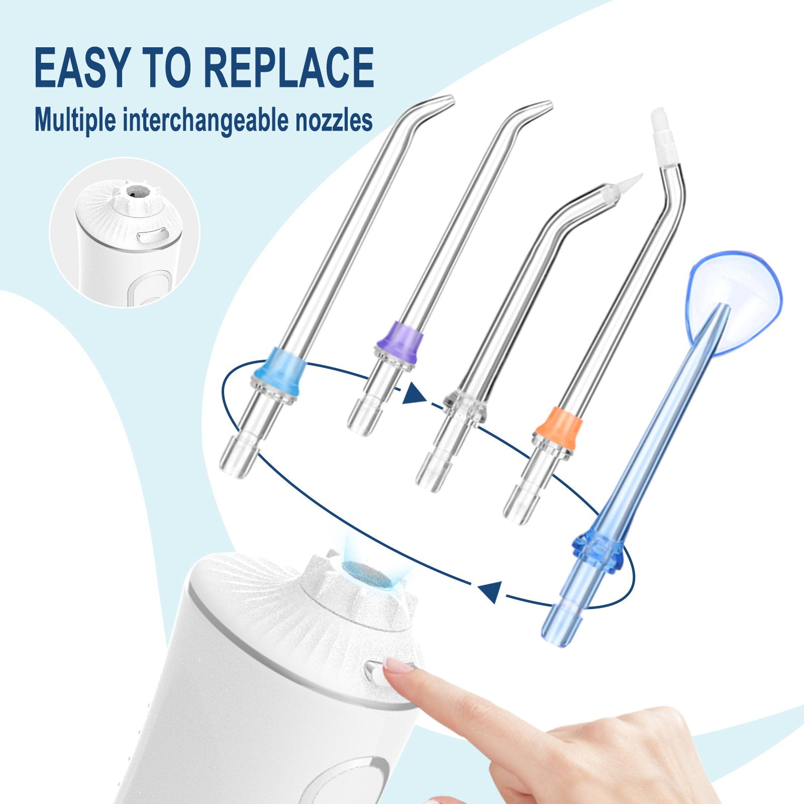 Irigator bucal FiGGA® ORAL F-303 – Duș bucal portabil, USB-C, rezervor XL 300 ml, 5 trepte Gear Cleaning, IPX7 - Alb